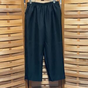 Alfred Dunner Black Straight Leg Pants Women 14 Petite Elastic Waist Poyester